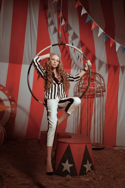 Fashion acrobat woman in circus — Stock Photo, Image