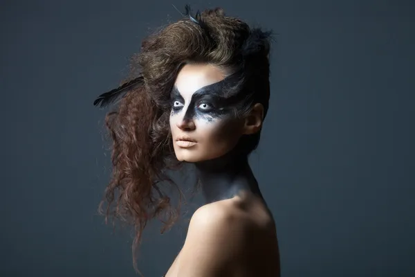 Fashion crow girl with white eyes — Stock Photo, Image