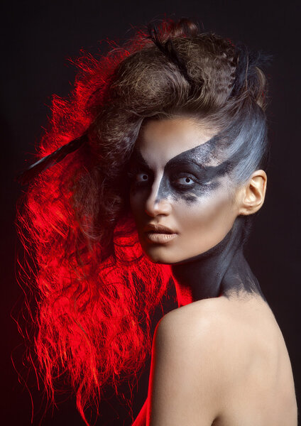 Fashion crow girl with white eyes