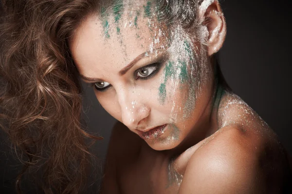 Fashion makeup with colored sand shadows, close up studio shot — Stock Photo, Image