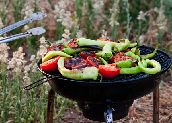 Peixe de tomate e pimenta grelhando no churrasco — Fotografia de Stock
