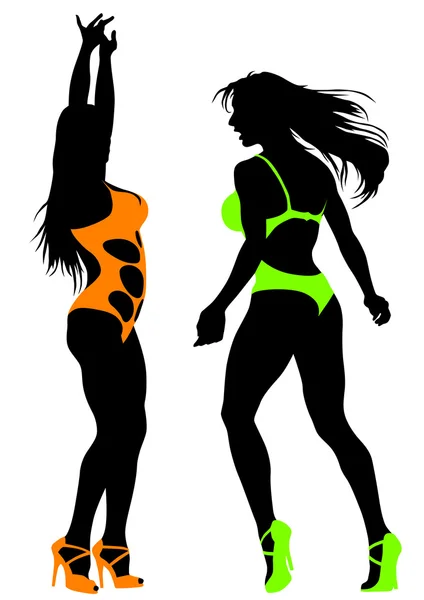 Bailando mujeres en bikinis — Vector de stock