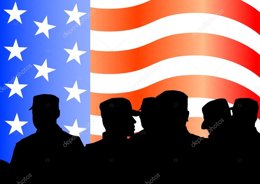 Soldiers under American flag