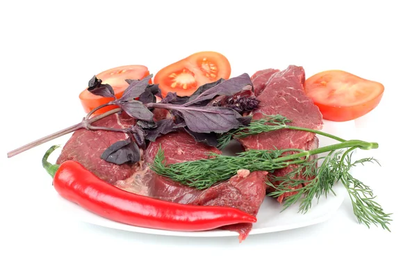 Carne e produtos hortícolas crus — Fotografia de Stock