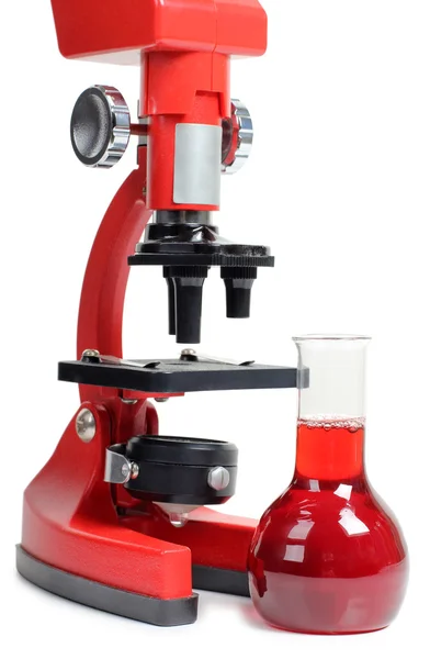 Mikroskop ve şişeler — Stok fotoğraf