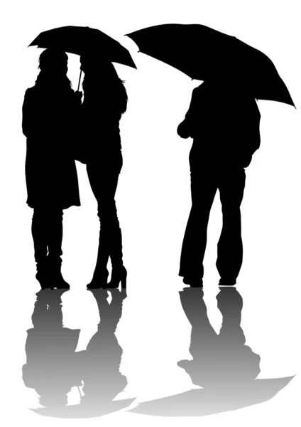 Men and women with umbrellas — Stock Vector