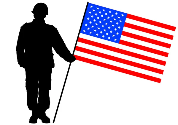 Bandera y soldado — Archivo Imágenes Vectoriales