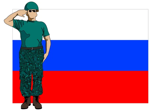 Bandeira e soldado russo — Vetor de Stock