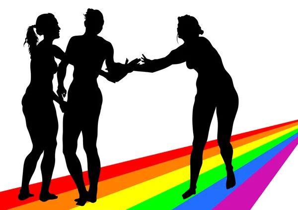 Vrouwen op een regenboog — Stockvector