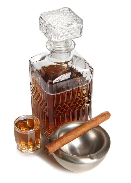 Whisky och cigarr — Stockfoto