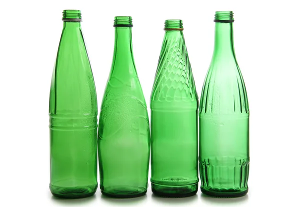 Green bottles wineglasses — Stock Photo, Image