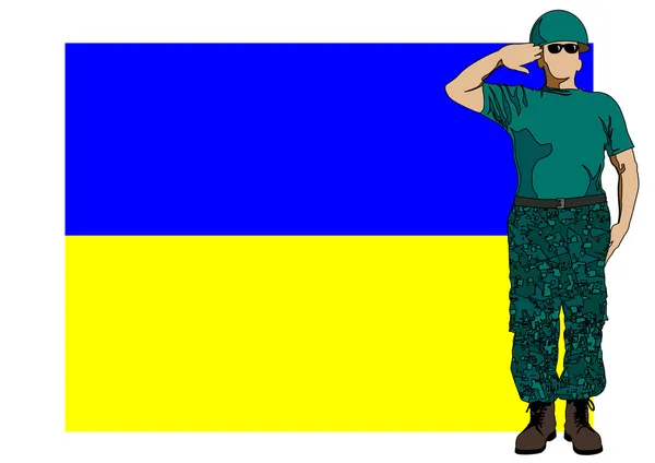 Oekraïense vlag en soldaat — Stockvector