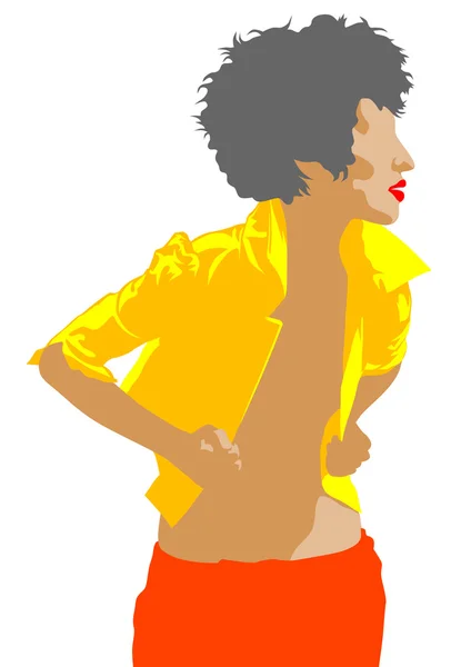 Chica en abrigo amarillo — Vector de stock