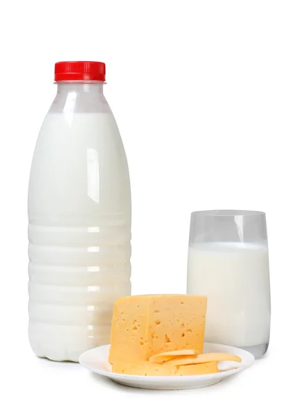 Queso y leche blanca — Foto de Stock