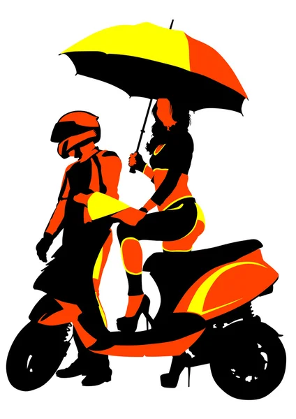 Guarda-chuva e scooter — Vetor de Stock