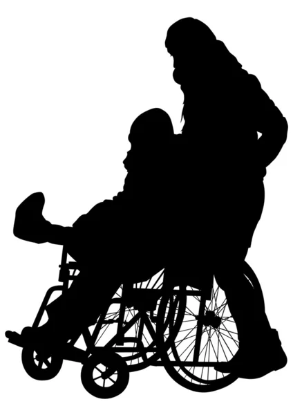 Wózek inwalidzki i kobieta — Wektor stockowy