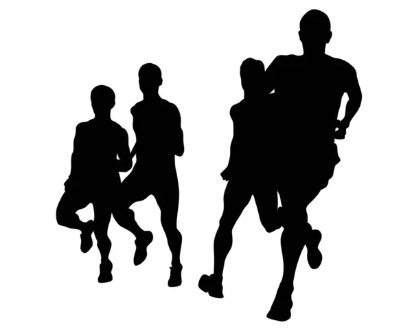 Mladí Sportovci Běží Maraton Izolované Siluety Bílém Pozadí — Stockový vektor