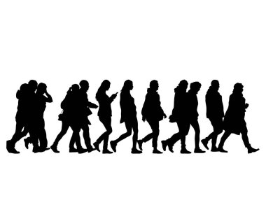 Sokaktaki büyük kalabalıklar. Beyaz arka planda izole edilmiş siluet