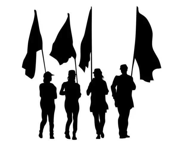 Άνθρωποι Μεγάλες Σημαίες Μεμονωμένες Σιλουέτες Ανθρώπων Λευκό Φόντο — Διανυσματικό Αρχείο