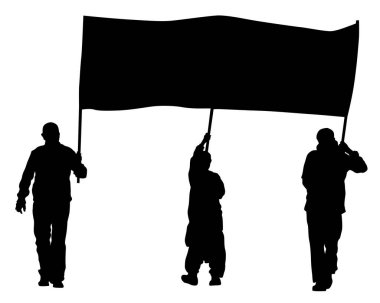 Büyük bayraklı insanlar. Beyaz arka planda izole edilmiş insan siluetleri.