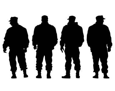 İnsanlar polis üniforması giyiyor. Beyaz arkaplanda izole edilmiş siluet