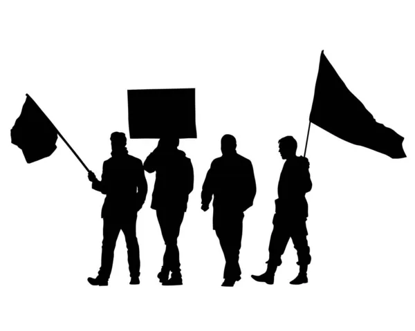 People of with large flags. Isolated silhouettes of people on a white background