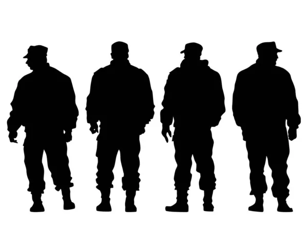 Die Menschen Tragen Polizeiuniformen Isolierte Silhouette Auf Weißem Hintergrund — Stockvektor