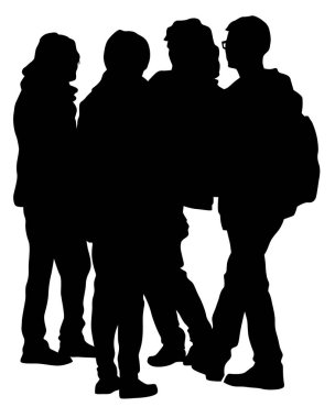 Sokaktaki büyük kalabalıklar. Beyaz arka planda izole edilmiş siluet