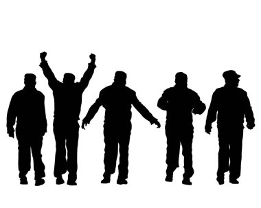 Sokakta şık giyinmiş genç insanlar. Beyaz arkaplanda izole edilmiş siluetler