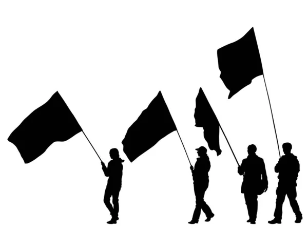 拿着大旗的人具有白色背景的人的孤立的轮廓 — 图库矢量图片