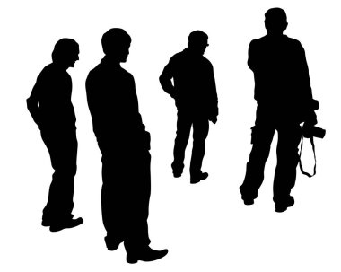 Sokaktaki büyük kalabalıklar. Beyaz arka planda izole edilmiş siluet