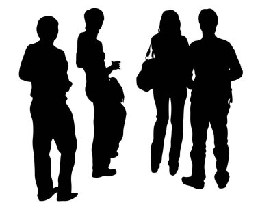 Sokaktaki büyük kalabalıklar. Beyaz arka planda izole edilmiş siluet