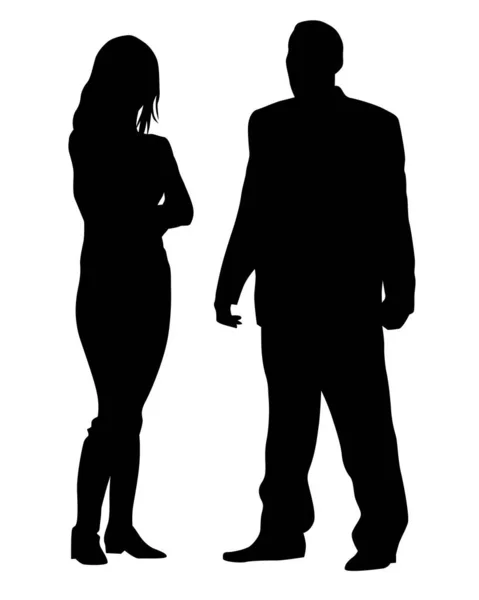 Young Man Woman Standing Next Each Other Isolated Silhouette White — Stock Vector