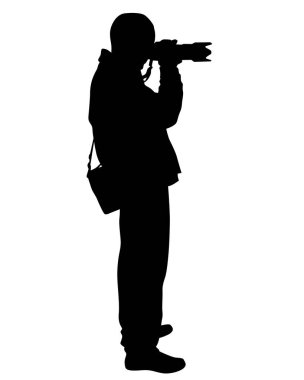 Sokakta fotoğraf ve fotoğraf makinesi. Beyaz arka planda izole edilmiş insan siluetleri