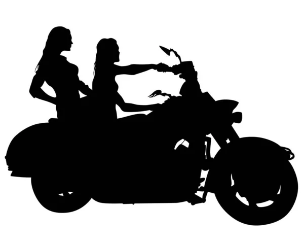 Mujeres Belleza Motocicleta Deportiva Silueta Aislada Sobre Fondo Blanco — Archivo Imágenes Vectoriales