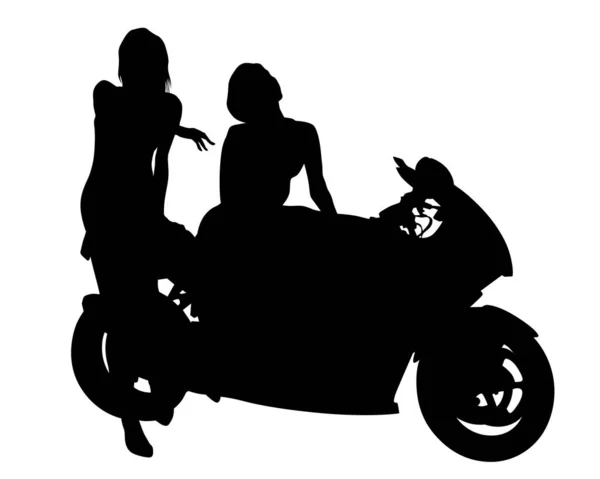 Mujeres Belleza Motocicleta Deportiva Silueta Aislada Sobre Fondo Blanco — Vector de stock