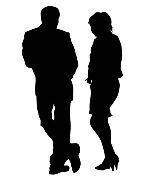 若い男と女が隣に立っている 白い背景に孤立したシルエット — ストックベクタ