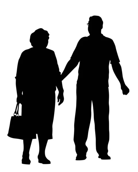 Older Man Woman Standing Next Each Other Isolated Silhouette White — Vettoriale Stock