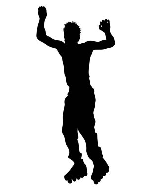 Beyaz arka plan üzerinde paten ve insanlar sporcular