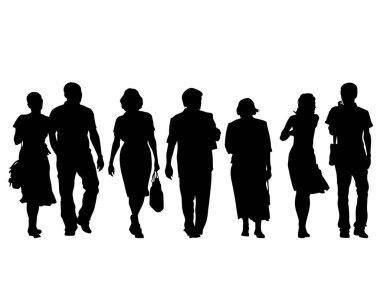 Sokaktaki büyük kalabalıklar. Beyaz arka planda izole edilmiş siluet