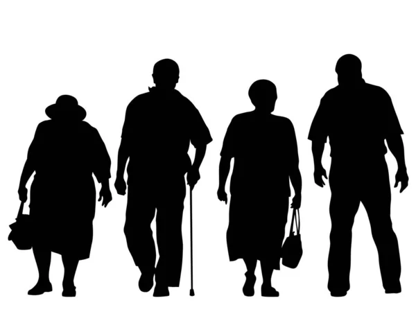 Eine Ältere Frau Und Ein Mann Mit Einem Stock Gehen — Stockvektor