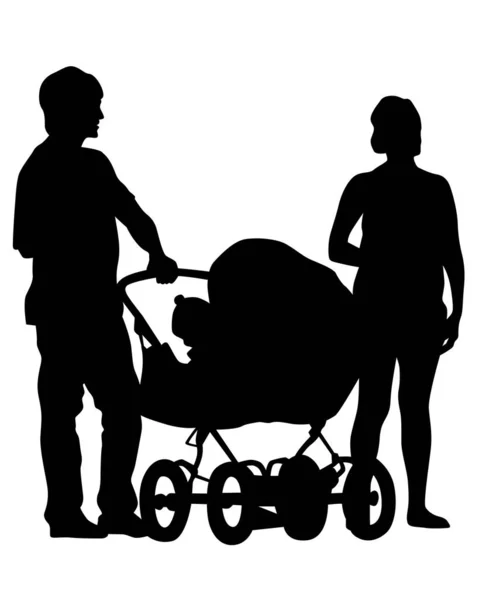 Familles Avec Petit Enfant Sur Fond Blanc — Image vectorielle
