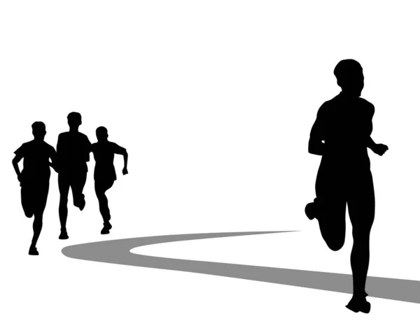 Young Athletes Women Run Marathon Isolated Silhouettes White Background — Stock Vector