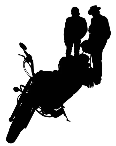 Man Protective Clothing Rides Sport Bike Isolated Silhouette White Background — Stock Vector