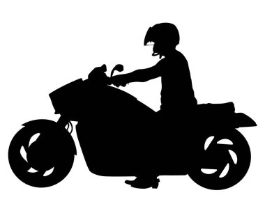 Koruyucu giysili bir adam spor bisikleti sürüyor. Beyaz arka planda izole edilmiş siluet