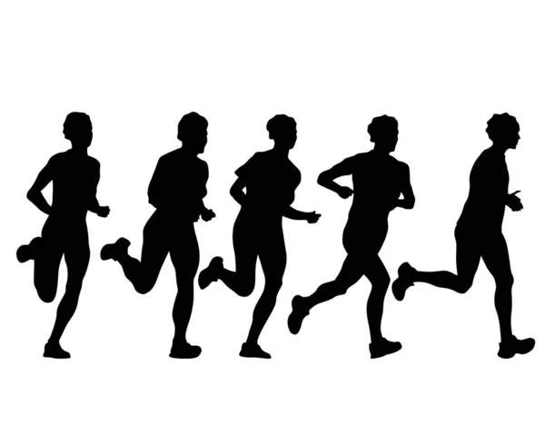 Junge Sportlerinnen Laufen Einen Marathon Vereinzelte Silhouetten Auf Weißem Hintergrund — Stockvektor