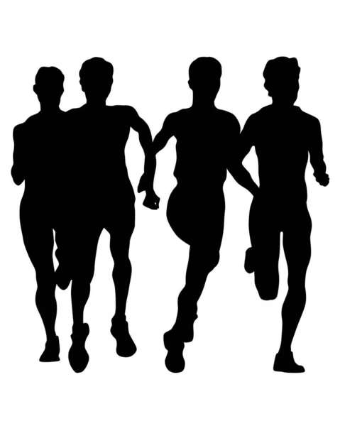 Young Athletes Women Run Marathon Isolated Silhouettes White Background — Stock Vector