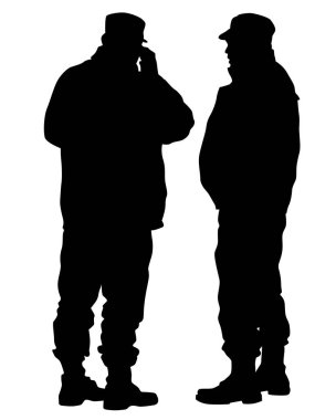 İnsanlar polis üniforması giyiyor. Beyaz arkaplanda izole edilmiş siluet