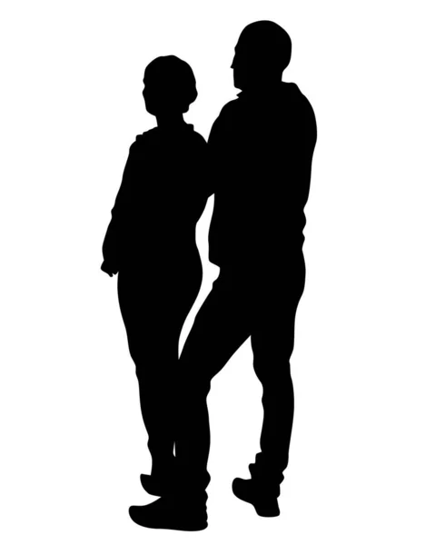 Junge Männer Und Frauen Stehen Nebeneinander Vereinzelte Silhouette Auf Weißem — Stockvektor