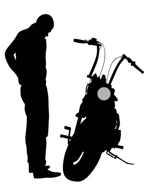 Man Protective Clothing Rides Sport Bike Isolated Silhouette White Background — Stock Vector